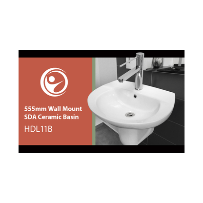 Washbasin DDA AS1428.1 Accessible 555mm Wall Mount SDA Ceramic White - HDL11B