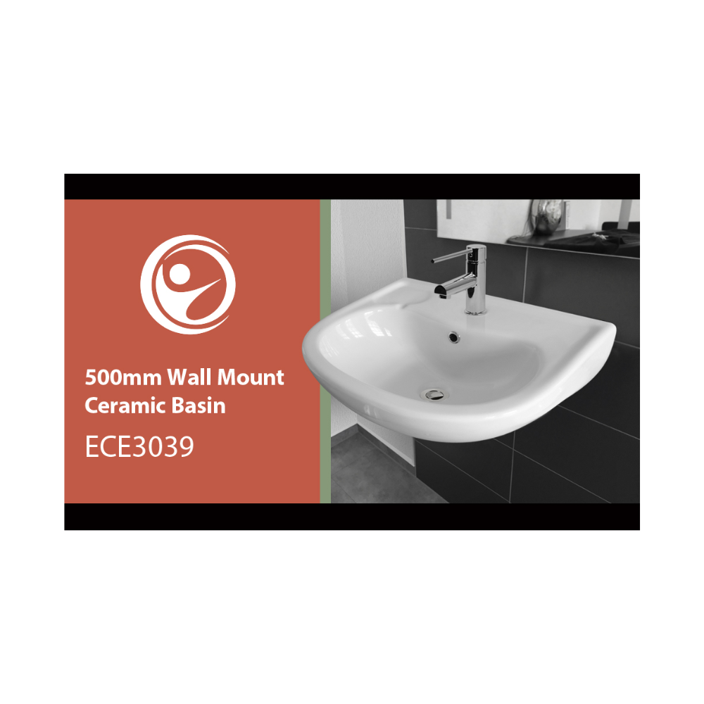 Washbasin DDA AS1428.1 Accessible Care 500mm Wall Mount Ceramic White - ECE3039W