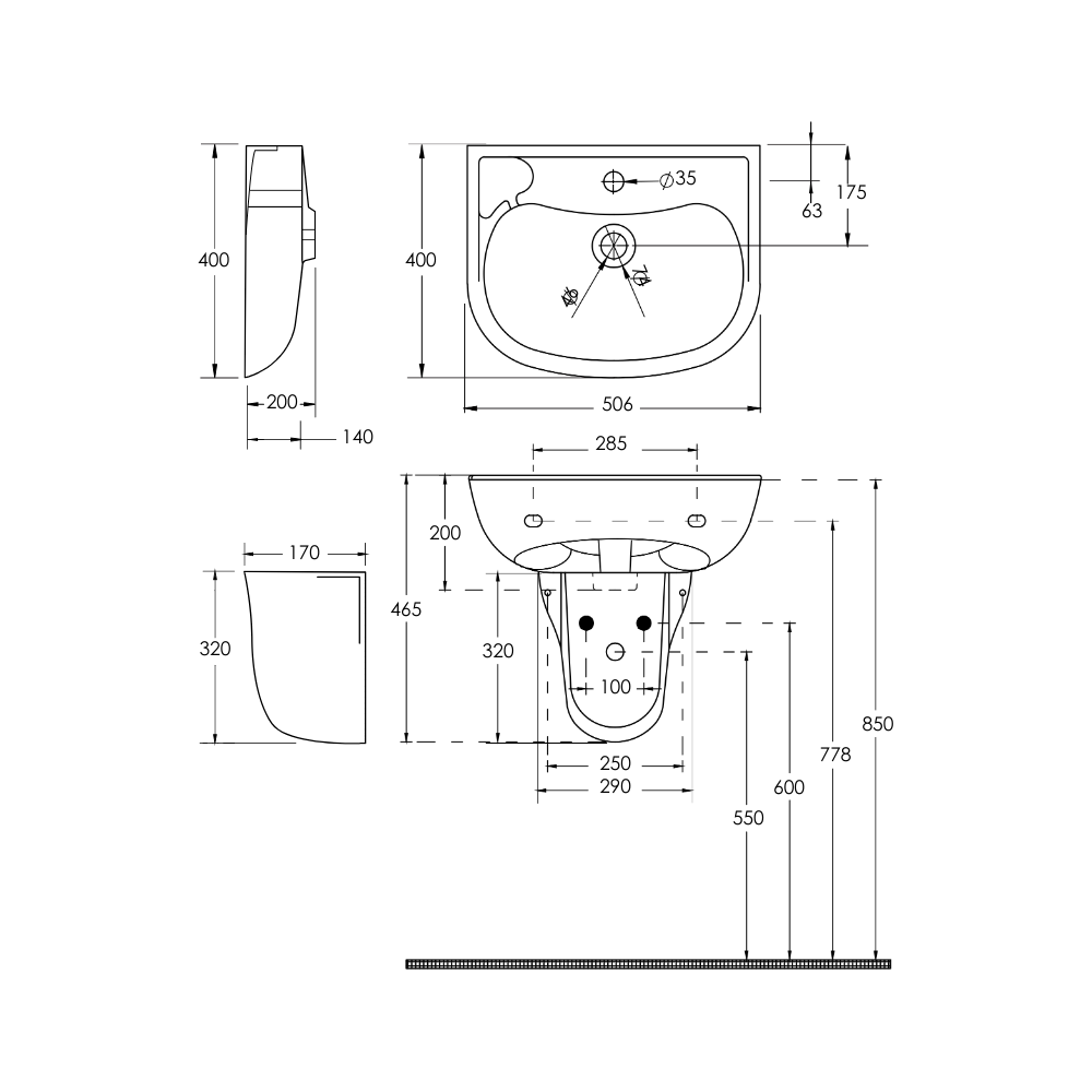 Washbasin DDA AS1428.1 Accessible Care 500mm Wall Mount Ceramic White - ECE3039W