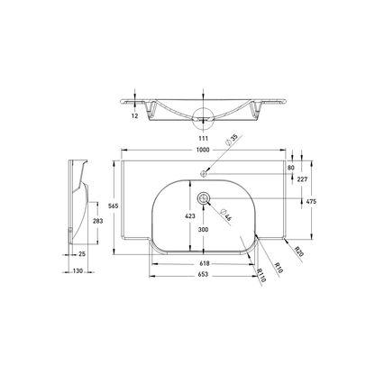 Washbasin DDA AS1428.1 Accessible Solid Surface Resin 1000mm Gloss White - WBM-1000-1W
