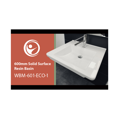Washbasin DDA AS1428.1 Accessible Solid Surface Resin 600mm Gloss White - WBM-601-ECO-1W