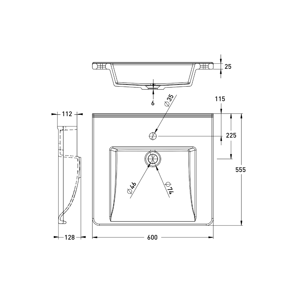 Washbasin DDA AS1428.1 Accessible Solid Surface Resin 600mm Gloss White - WBM-601-ECO-1W