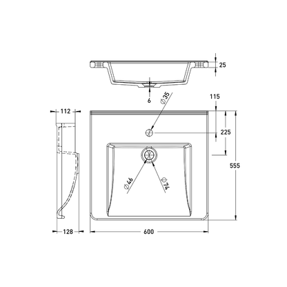 Washbasin DDA AS1428.1 Accessible Solid Surface Resin 600mm Gloss White - WBM-601-ECO-1W