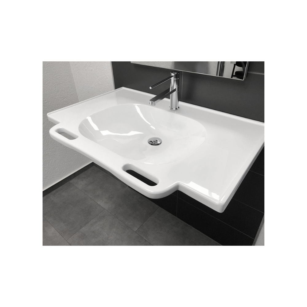 Washbasin DDA AS1428.1 Accessible Solid Surface Resin with Front Handles 850mm Gloss White - WBM-850-1W