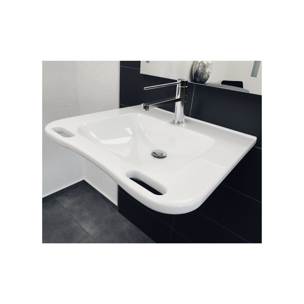 Washbasin DDA AS1428.1 Accessible Solid Surface Resin With Front Handles 600mm Gloss White - WBM-602-ECO-1W
