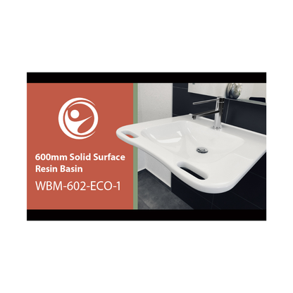 Washbasin DDA AS1428.1 Accessible Solid Surface Resin With Front Handles 600mm Gloss White - WBM-602-ECO-1W