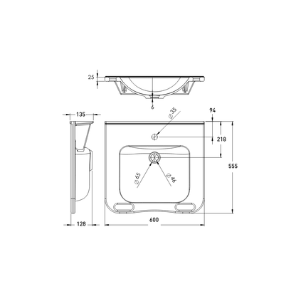 Washbasin DDA AS1428.1 Accessible Solid Surface Resin With Front Handles 600mm Gloss White - WBM-602-ECO-1W