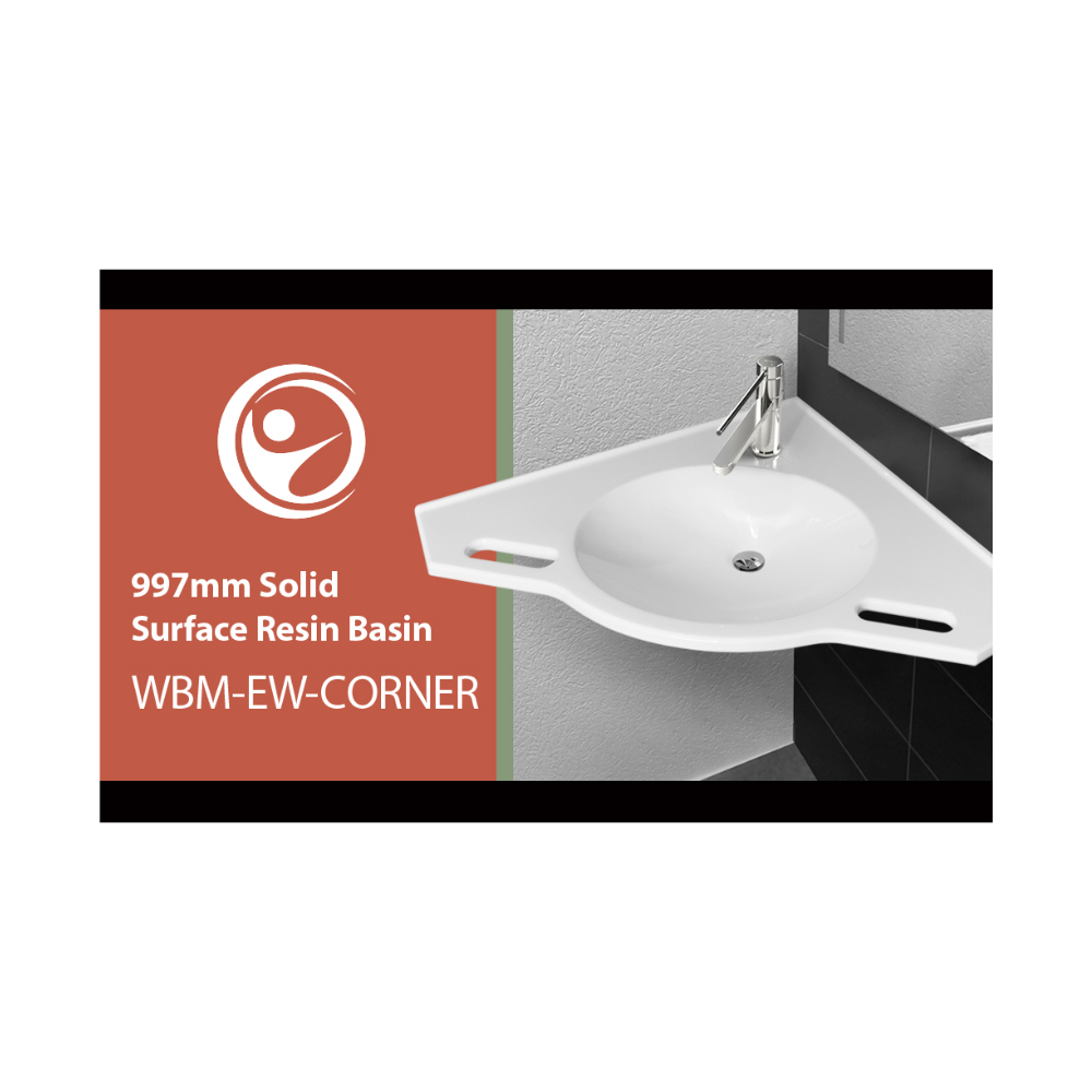 Washbasin DDA AS1428.1 Accessible Solid Surface Resin with Front Handles 997mm Gloss White - WBM-EW-CORNERW