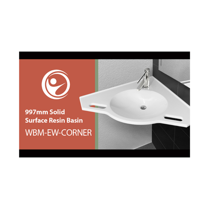 Washbasin DDA AS1428.1 Accessible Solid Surface Resin with Front Handles 997mm Gloss White - WBM-EW-CORNERW