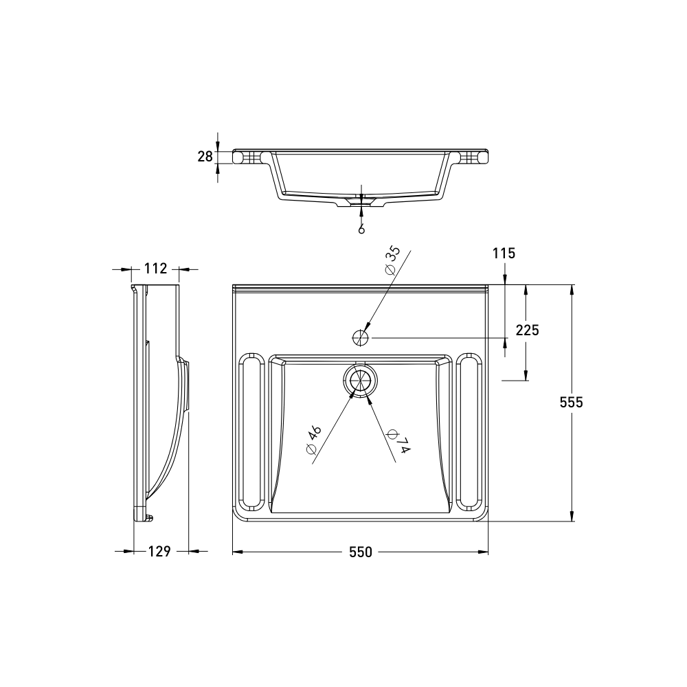 Washbasin DDA AS1428.1 Accessible Solid Surface Resin With Side Handles 550mm Gloss White - WBM-601-550-1W