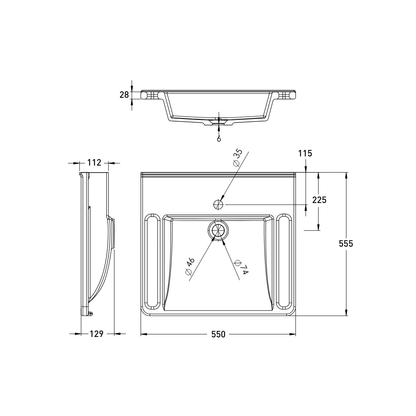 Washbasin DDA AS1428.1 Accessible Solid Surface Resin With Side Handles 550mm Gloss White - WBM-601-550-1W