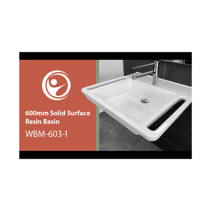 Washbasin DDA AS1428.1 Accessible Solid Surface Resin With Side Handles 600mm Gloss White - WBM-603-1W