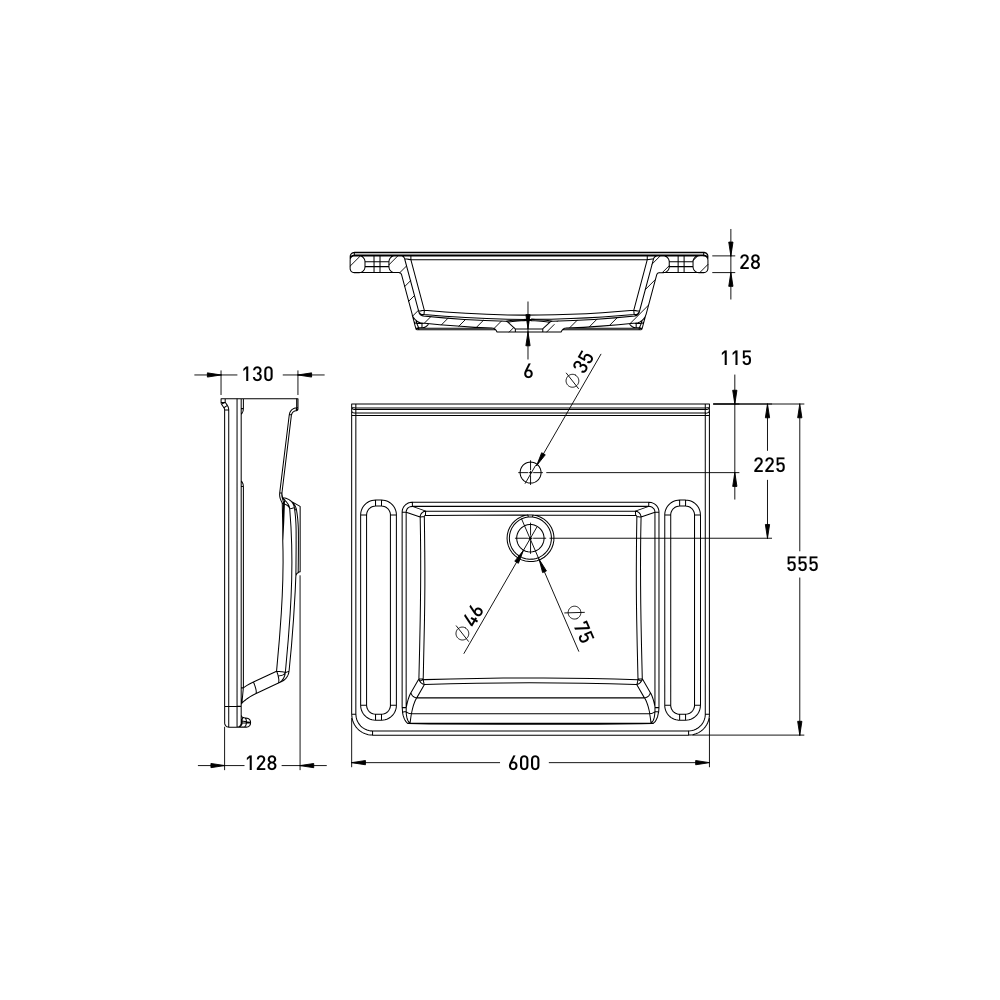 Washbasin DDA AS1428.1 Accessible Solid Surface Resin With Side Handles 600mm Gloss White - WBM-603-1W