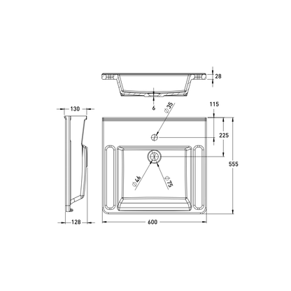 Washbasin DDA AS1428.1 Accessible Solid Surface Resin With Side Handles 600mm Gloss White - WBM-603-1W