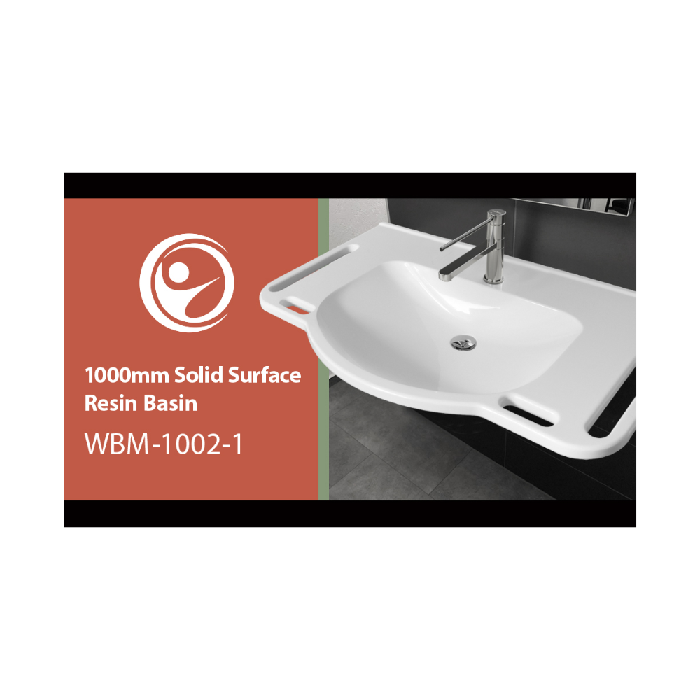 Washbasin DDA AS1428.1 Accessible Solid Surface Resin With Side and Front Handles 1000mm Gloss White - WBM-1002-1W