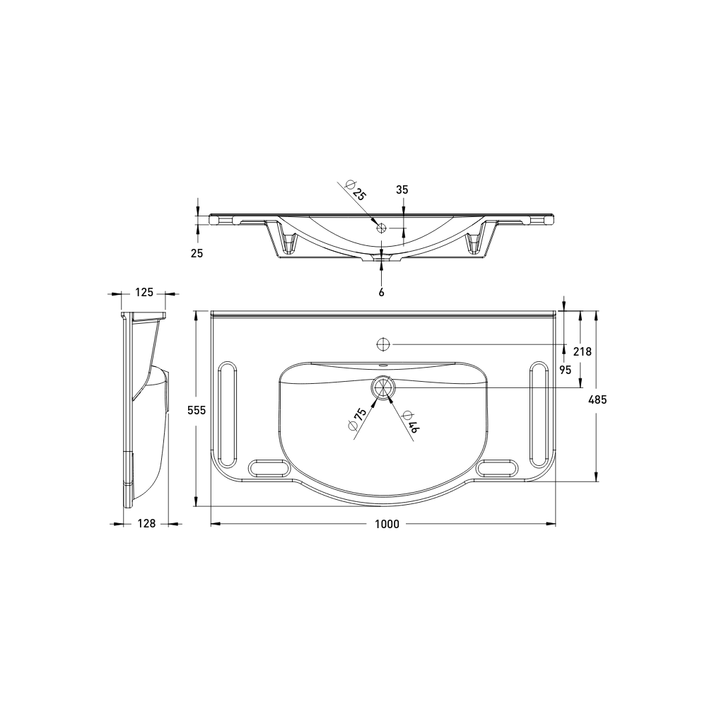 Washbasin DDA AS1428.1 Accessible Solid Surface Resin With Side and Front Handles 1000mm Gloss White - WBM-1002-1W