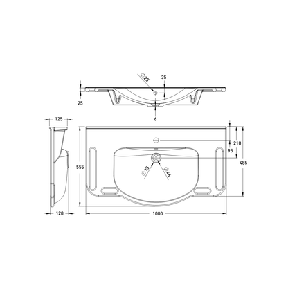 Washbasin DDA AS1428.1 Accessible Solid Surface Resin With Side and Front Handles 1000mm Gloss White - WBM-1002-1W