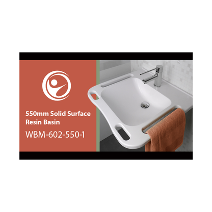 Washbasin DDA AS1428.1 Accessible Solid Surface Resin With Side and Front Handles 550mm Gloss White - WBM-602-550-1W