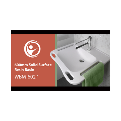 Washbasin DDA AS1428.1 Accessible Solid Surface Resin With Side and Front Handles 600mm Gloss White - WBM-602-1W