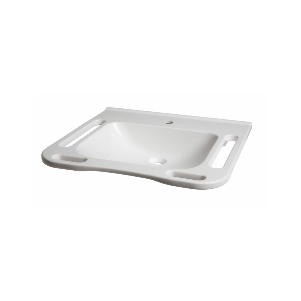 Washbasin DDA AS1428.1 Accessible Solid Surface Resin With Side and Front Handles 600mm Gloss White - WBM-602-1W