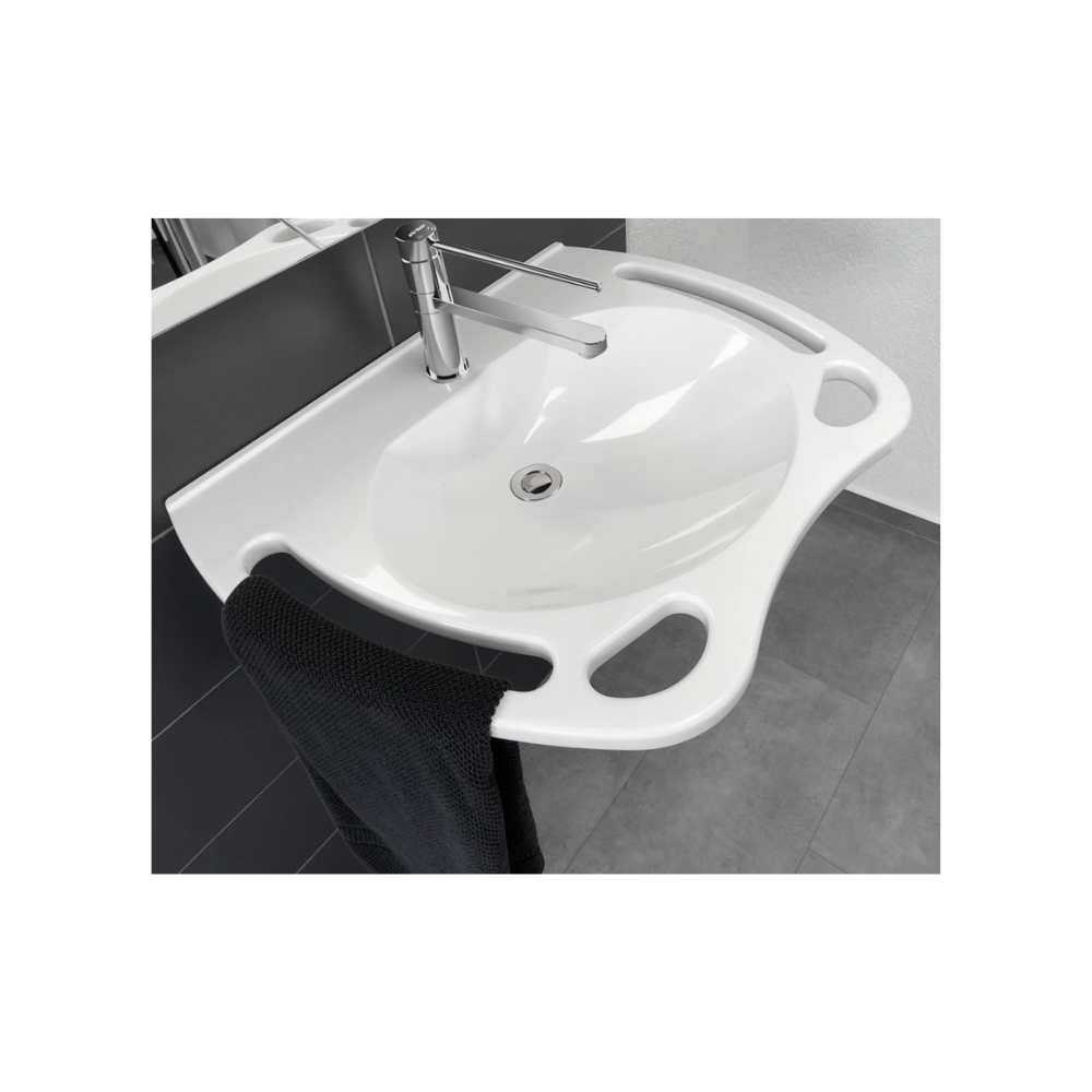 Washbasin DDA AS1428.1 Accessible Solid Surface Resin With Side and Front Handles 700mm Gloss White - WBM-700-1W