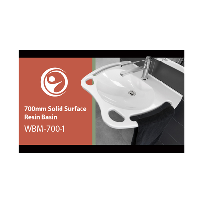 Washbasin DDA AS1428.1 Accessible Solid Surface Resin With Side and Front Handles 700mm Gloss White - WBM-700-1W