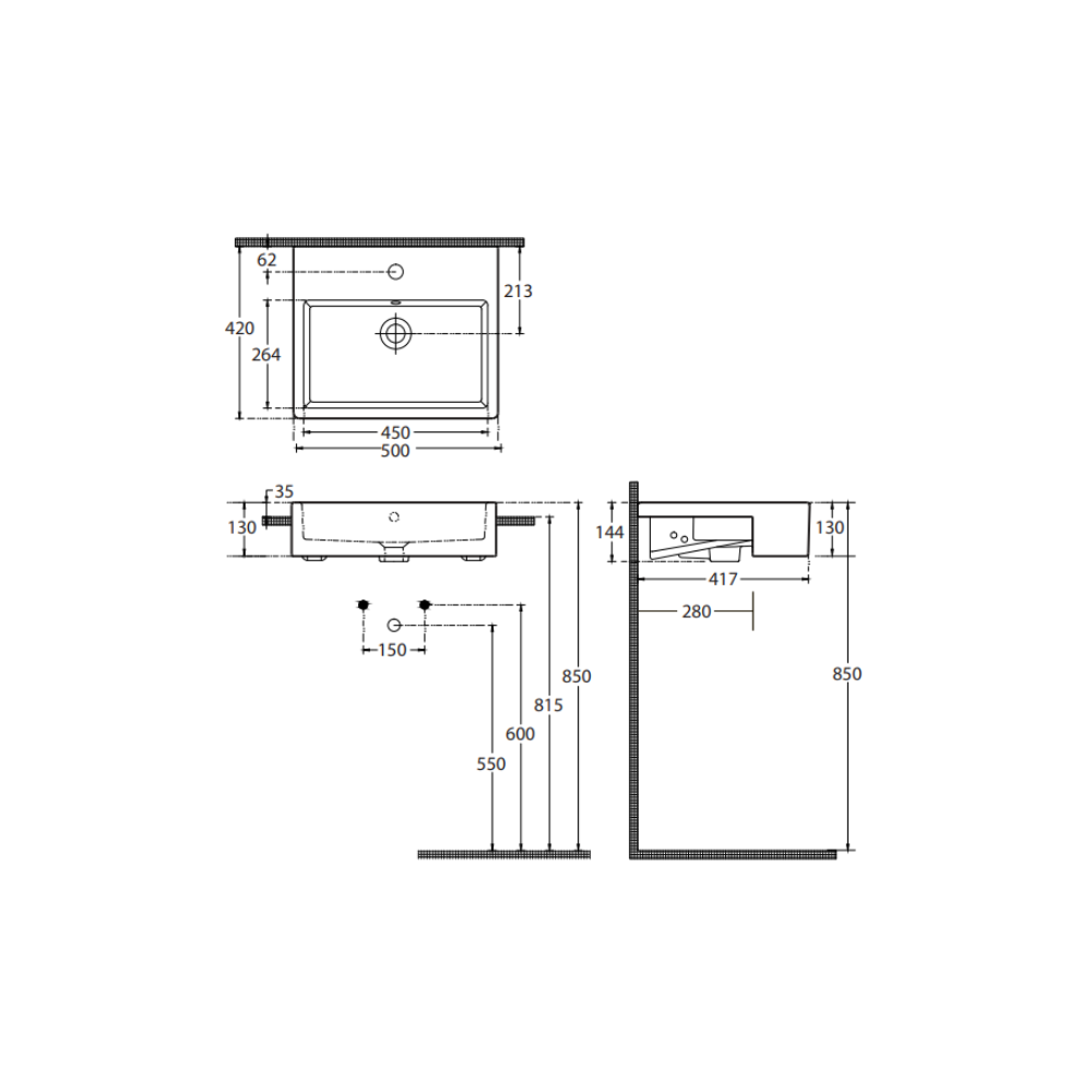 Washbasin Purity Semi Recessed Ceramic 500mm -  ISV-10PL52050SV