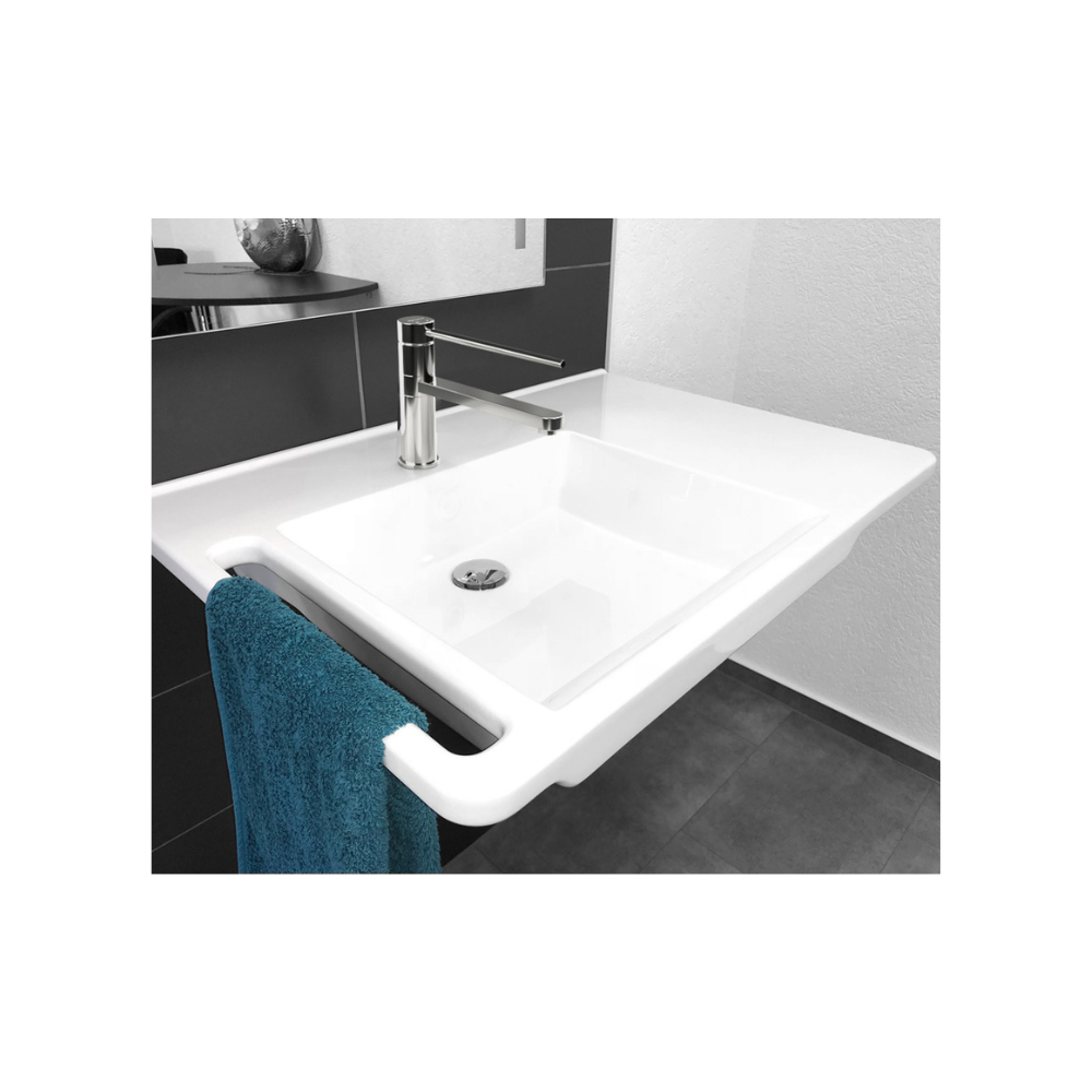 Washbasin Sink DDA AS1428.1 Accessible Modern Wall Hung Left Hand Bowl with Side Handle 800mm Gloss White - WBM-803-L-1W