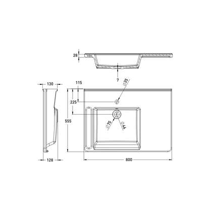Washbasin Sink DDA AS1428.1 Accessible Modern Wall Hung Left Hand Bowl with Side Handle 800mm Gloss White - WBM-803-L-1W