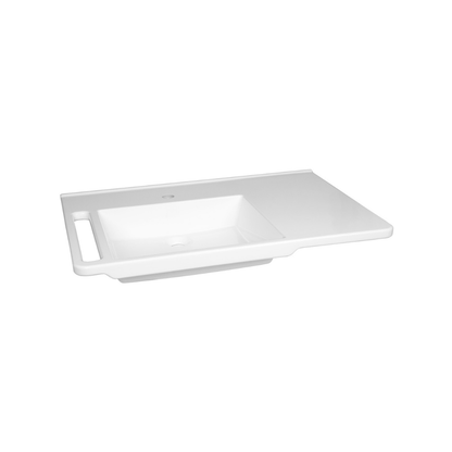 Washbasin Sink DDA AS1428.1 Accessible Modern Wall Hung Left Hand Bowl with Side Handle 800mm Gloss White - WBM-803-L-1W