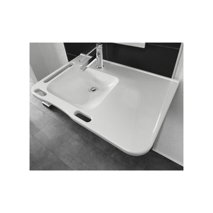 Washbasin Sink DDA AS1428.1 Accessible Modern Wall Hung Left Hand Bowl with Side and Front Handles 845mm Gloss White - WBM-802-L-1W