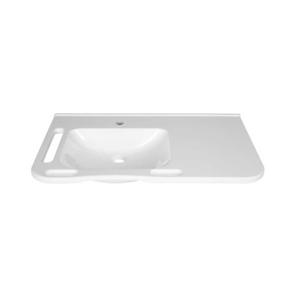 Washbasin Sink DDA AS1428.1 Accessible Modern Wall Hung Left Hand Bowl with Side and Front Handles 845mm Gloss White - WBM-802-L-1W