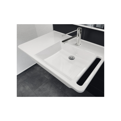 Washbasin Sink DDA AS1428.1 Accessible Modern Wall Hung Right Hand Bowl with Side Handle 800mm Gloss White - WBM-803-R-1W