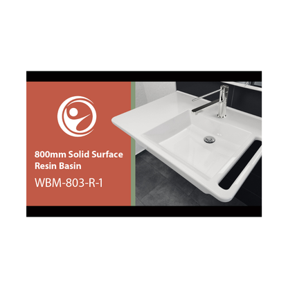 Washbasin Sink DDA AS1428.1 Accessible Modern Wall Hung Right Hand Bowl with Side Handle 800mm Gloss White - WBM-803-R-1W