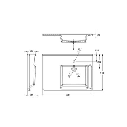 Washbasin Sink DDA AS1428.1 Accessible Modern Wall Hung Right Hand Bowl with Side Handle 800mm Gloss White - WBM-803-R-1W