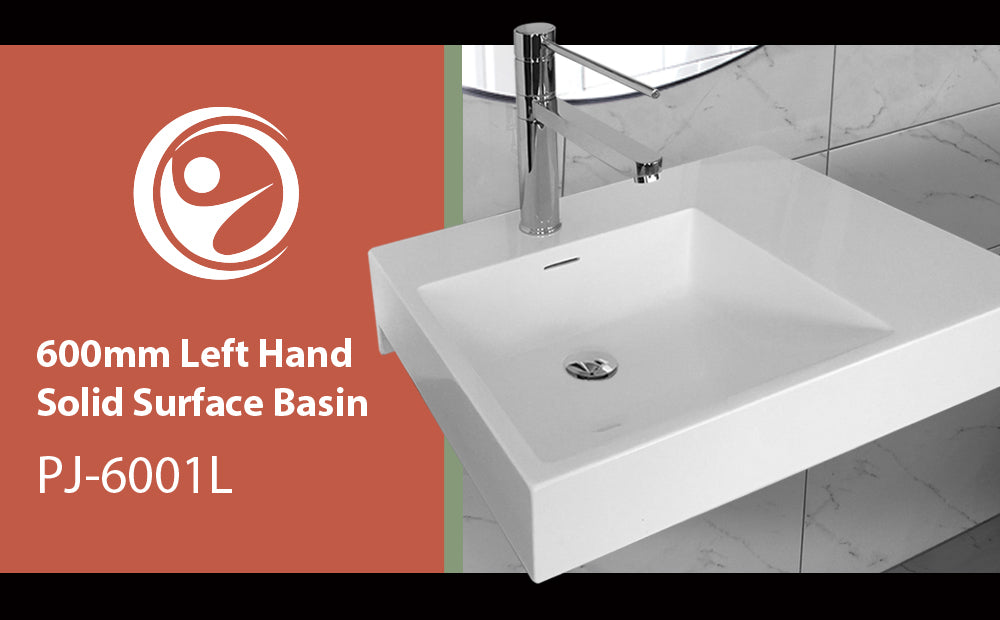 Washbasin Sink DDA Accessible AS1428.1 Modern Wall Hung with Left Hand Bowl Gloss White - PJ-6001LW