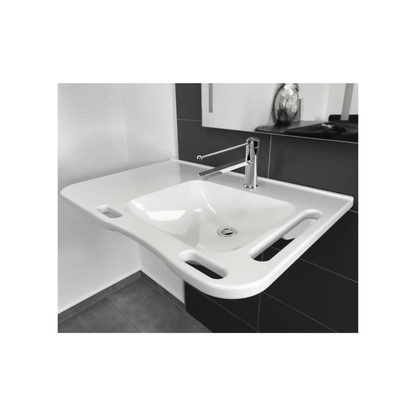 Washbasin Sink DDA AS1428.1 Accessible Modern Wall Hung Right Hand Bowl with Side and Front Handles 845mm Gloss White - WBM-802-R-1W