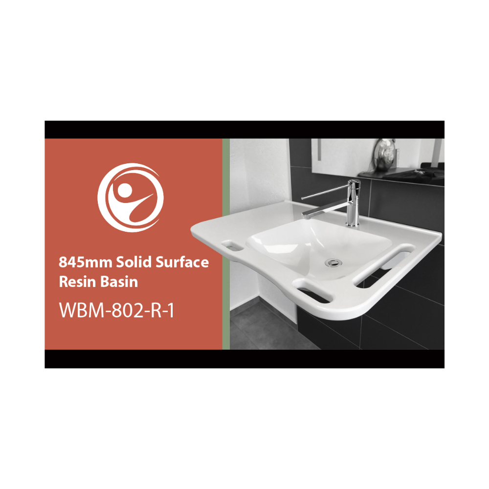 Washbasin Sink DDA AS1428.1 Accessible Modern Wall Hung Right Hand Bowl with Side and Front Handles 845mm Gloss White - WBM-802-R-1W