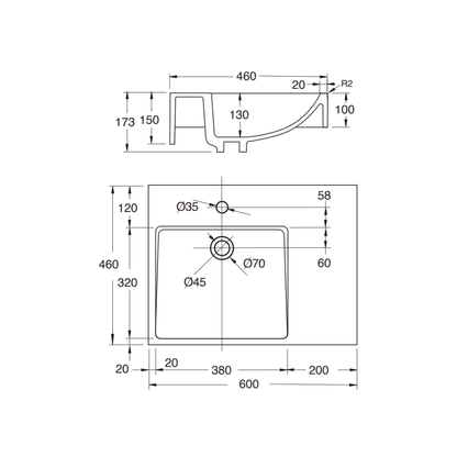 Washbasin Sink DDA AS1428.1 Modern Wall Hung with Left Hand Bowl - PJ-6001LW