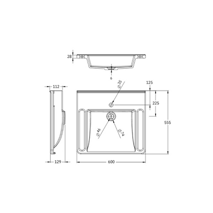 Washbasin Solid Surface Resin 600mm  Gloss White - WBM-601-1