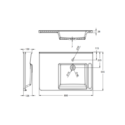Washbasin Solid Surface Resin 800mm White Right Hand - WBM-803-R-1W