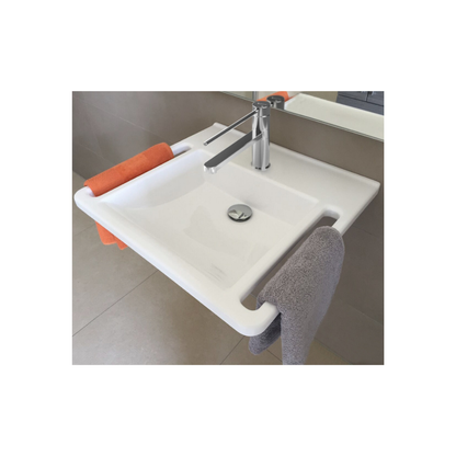 Washbasin Solid Surface Resin With Side Handles 600mm Gloss White - WBM-601-1W