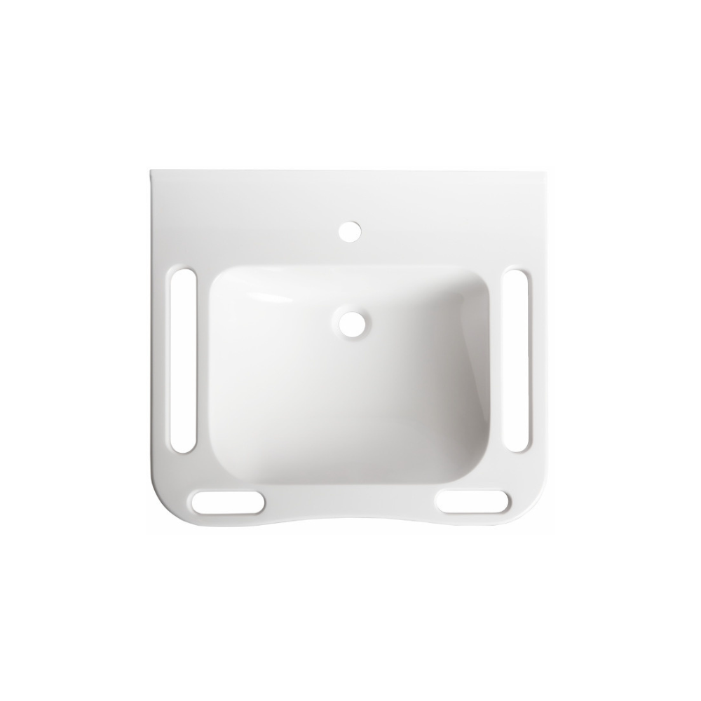 Washbasin Solid Surface Resin With Side and Front Handles 600mm Gloss White - WBM-602-1W