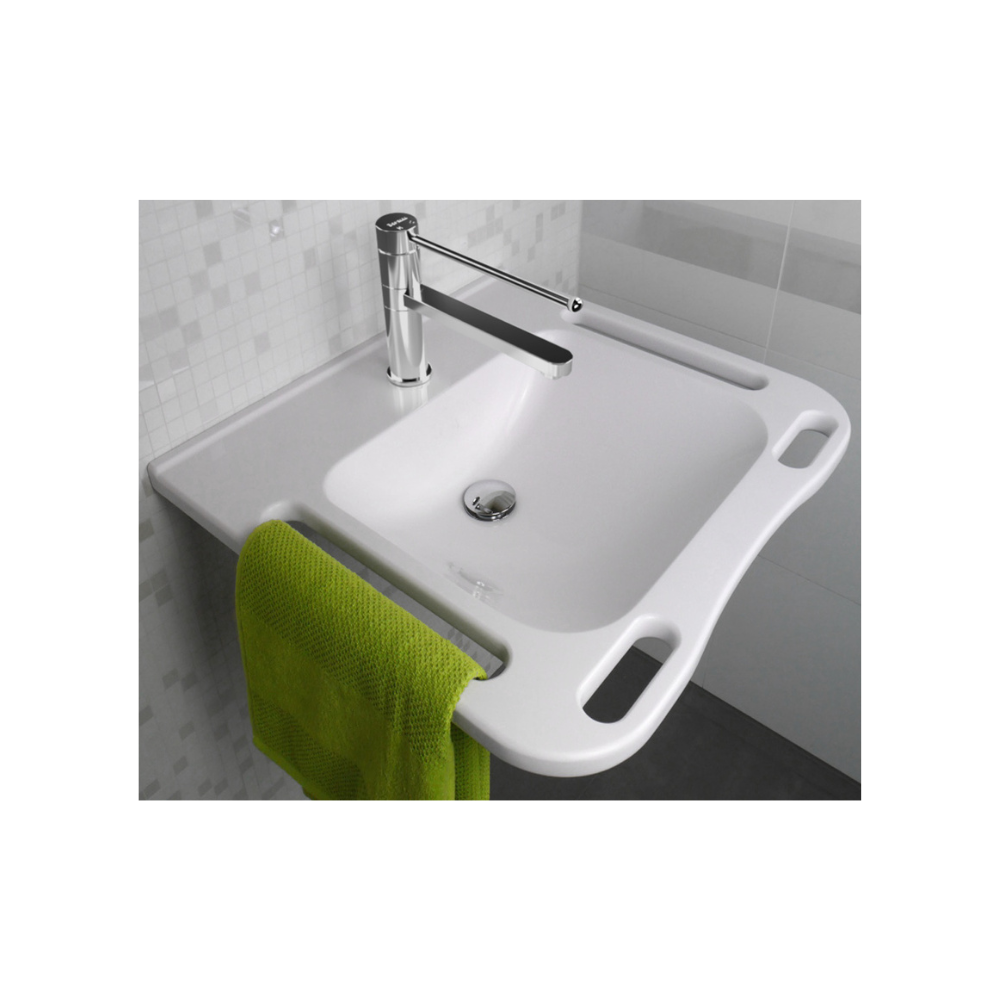 Washbasin Solid Surface Resin With Side and Front Handles 600mm Gloss White - WBM-602-1W