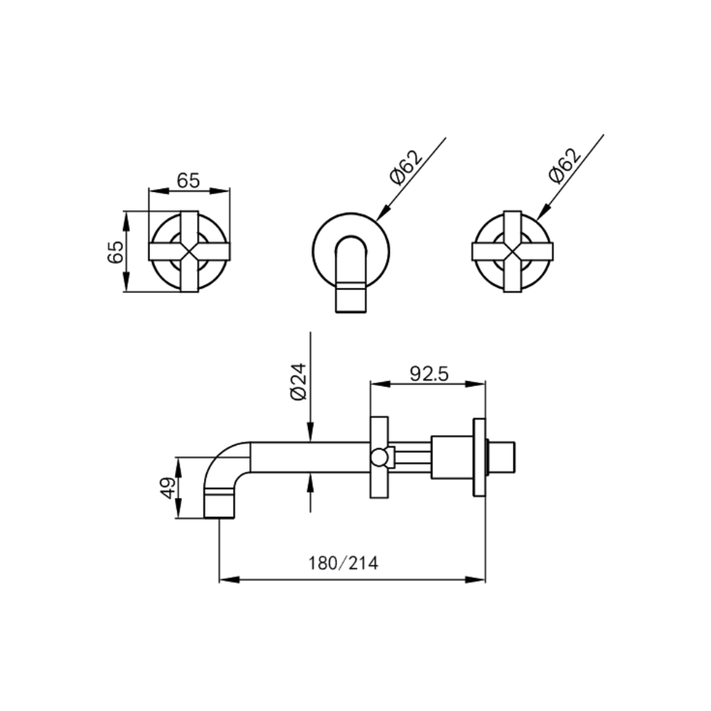 X Plus Wall Basin Set 180mm Brushed Nickel - NR201607BBN