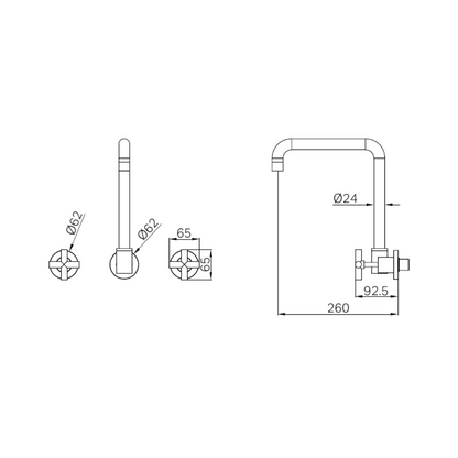 X Plus Wall Kitchen Set Swivel Spout Brushed Gold - NR201607BG