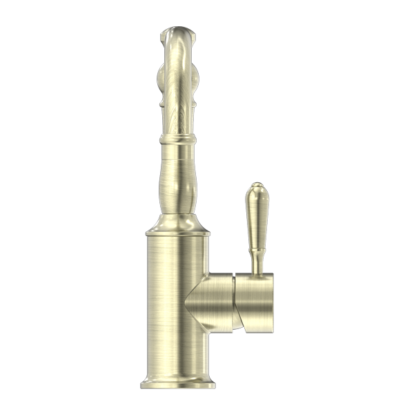 YORK BASIN MIXER HOOK SPOUT WITH METAL LEVER AGED BRASS