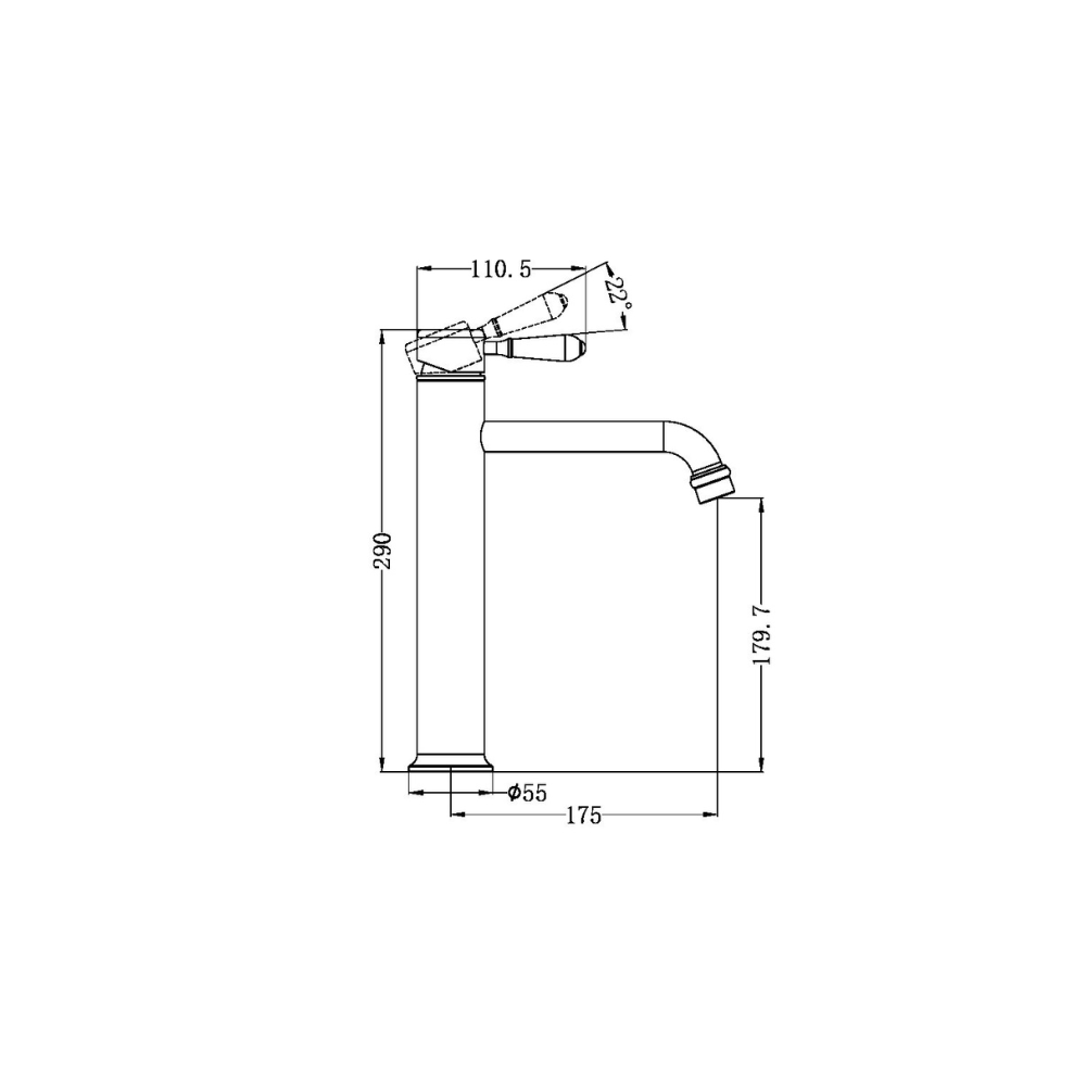 York Straight Tall Basin Mixer With Metal Lever Matte Black - NR692101a02MB