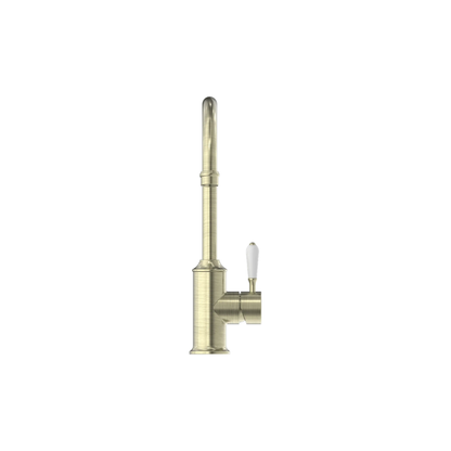 York Kitchen Mixer Gooseneck Spout With White Porcelain Lever Aged Brass - NR69210601AB