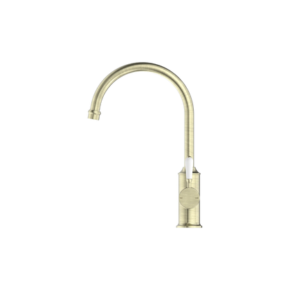 York Kitchen Mixer Gooseneck Spout With White Porcelain Lever Aged Brass - NR69210601AB